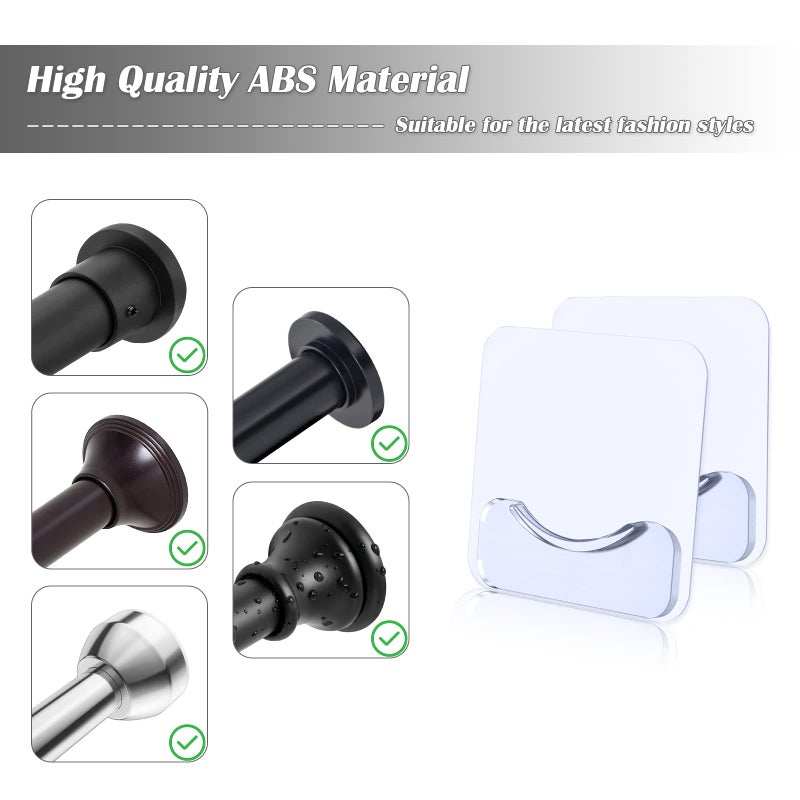 PREBENE Adhesive Shower Curtain Rod Holder  4 Pcs Tension Rod Holders  No Drilling | Invisible Rod Retainer  Transparent Wall Mount Holder for Shower Curtain Rod(Rod Not Included) - Image 3